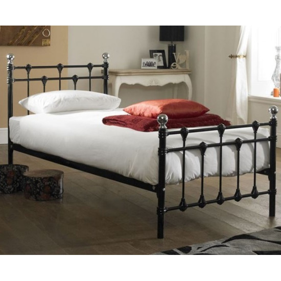 Hawthorn Traditional Single Black Metal Bed with Chrome Finials | Single Beds (by Bedz4u.co.uk)