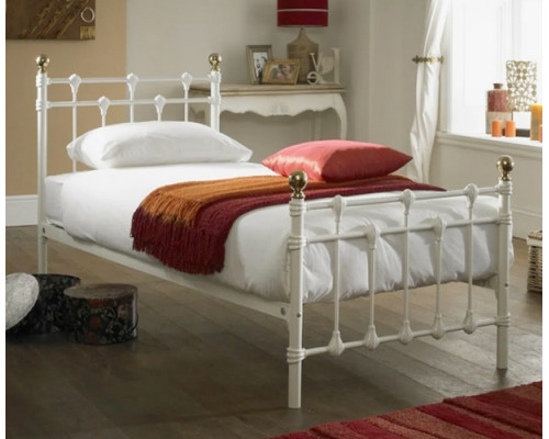 Hawthorn Traditional Single White Metal Bed with Brass Finials 