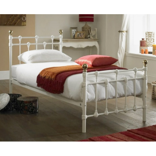 Hawthorn Traditional Single White Metal Bed with Brass Finials  | Single Beds (by Bedz4u.co.uk)