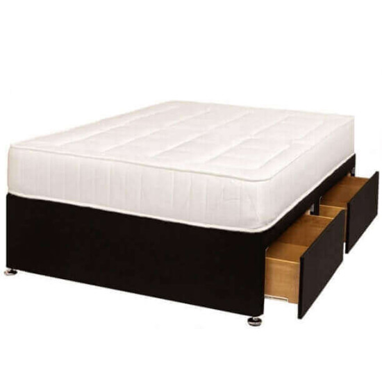 Monarch Beds Cosiflex soft medium damask panelled divan set mattress with black base