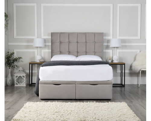 Rome Ottoman Storage Bed with a Cubed Hand Tufted Headboard 