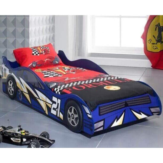 Number 21 blue novelty racing car bed for children