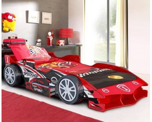 Red Speedy Speed Racer Single Car Bed with Storage
