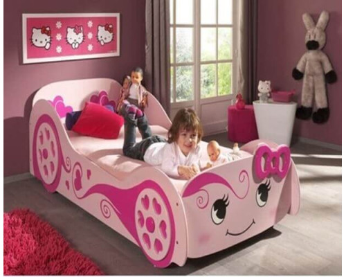 Girls Single Pink Princess Racing Car Bed Frame by Artisan
