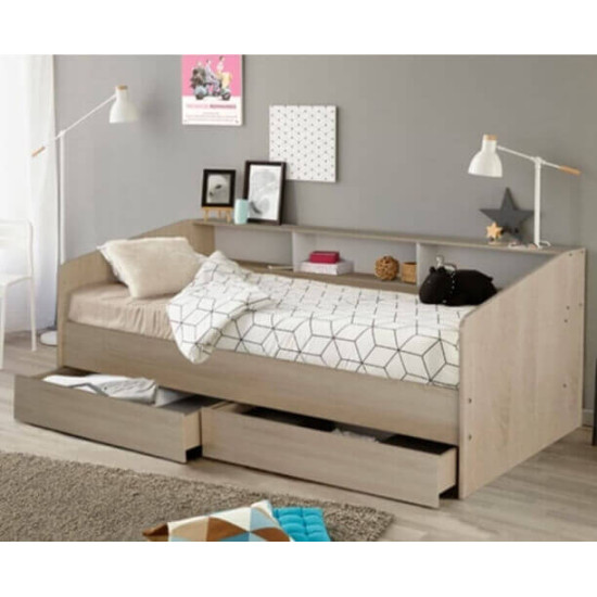 The Artisan Bed Company Newport light oak cabin bed with integrated storage drawers and shelving