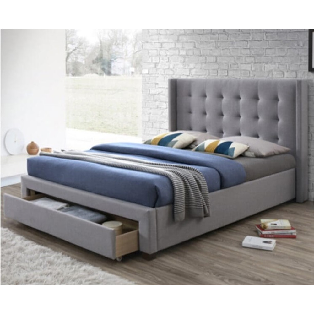 Devon Heather Grey Upholstered Bed with Jumbo Drawer