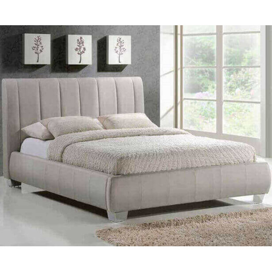 Time Living Braunston sand fabric bed frame with panelled headboard and chrome feet