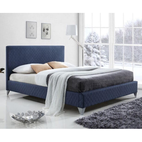 Time Living Brooklyn blue fabric bed frame with diamond tufted headboard and chrome feet