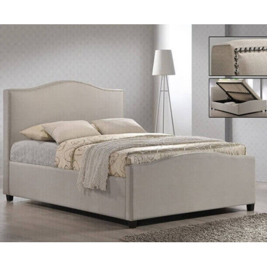 Time Living Brunswick sand fabric ottoman bed frame with contoured headboard