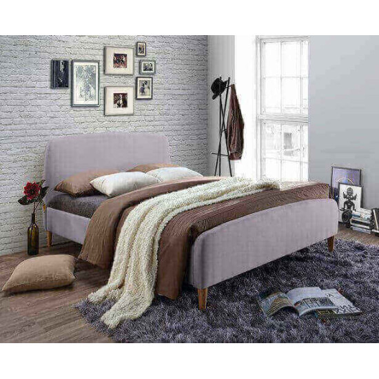 Modern Geneva Light Grey Fabric Bed Frame Time Living Geneva light grey fabric bed frame with plain headboard and wooden legs