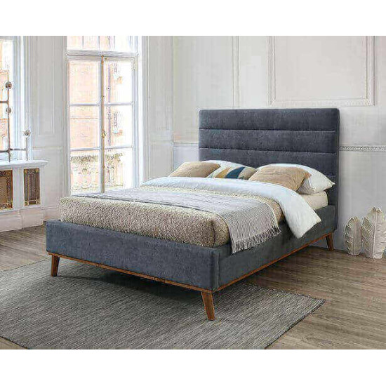Modern Geneva Dark Grey Fabric Bed Frame Time Living Mayfair dark grey fabric bed frame with horizontal panelled headboard