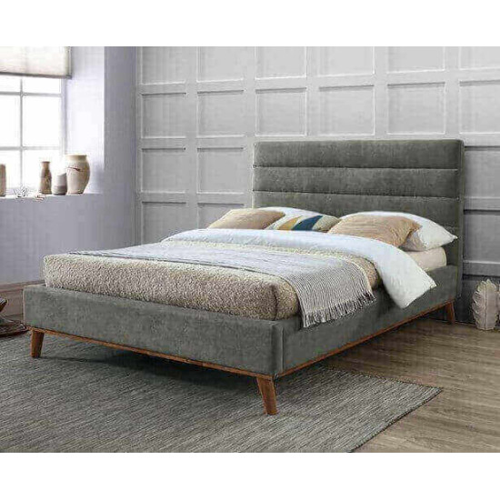 Timeless Mayfair Light Grey Fabric Bed Frame Time Living Mayfair light grey fabric bed frame with horizontal panelled headboard