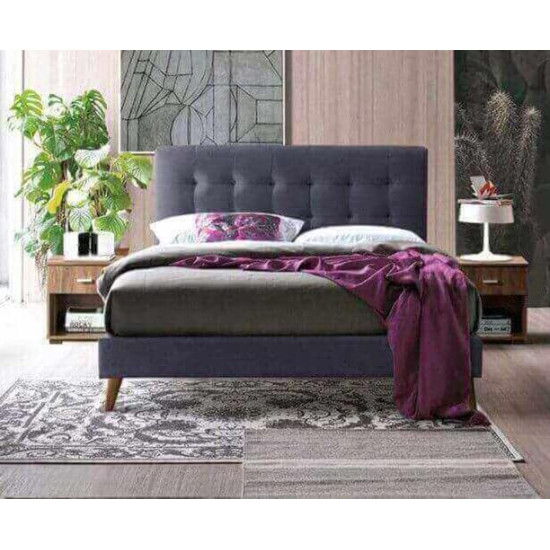 Time Living Novara dark grey fabric bed frame with tufted headboard and low footboard