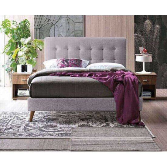 Time Living Novara light grey fabric bed frame with tufted headboard and low footboard