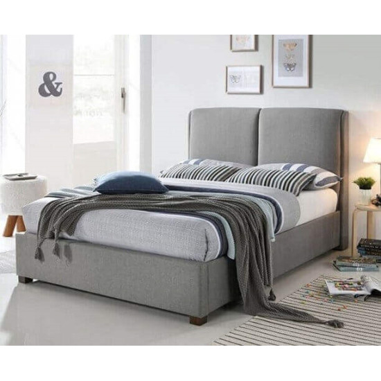 Time Living Oakland light grey fabric bed frame with two panel plain headboard   