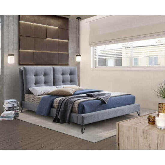 Time Living Tuscany light grey fabric bed frame with two panel tufted headboard   