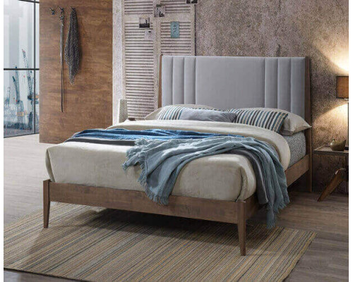 Cheslyn Light Grey Fabric Bed with Wooden Frame 