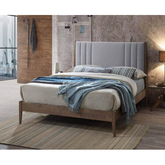 Cheslyn Light Grey Fabric Bed with Wooden Frame | Fabric and Upholstered Bed Frames (by Bedz4u.co.uk) time-living-cheslyn-light-grey-fabric-panelled-headboard-wood-bed-frame