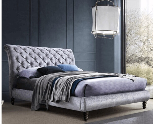 Venice Dark Grey Crushed Velvet Bed by Time Living