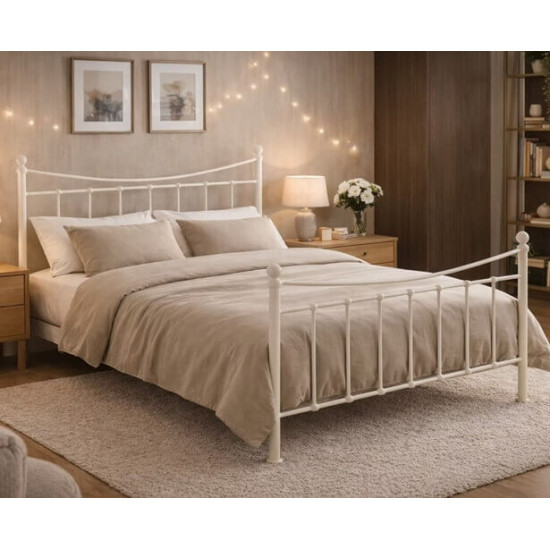 Classic Ivory Victorian-Style Metal Bed Frame Time Living Alderley ivory metal bed frame with curved headboard and footboard