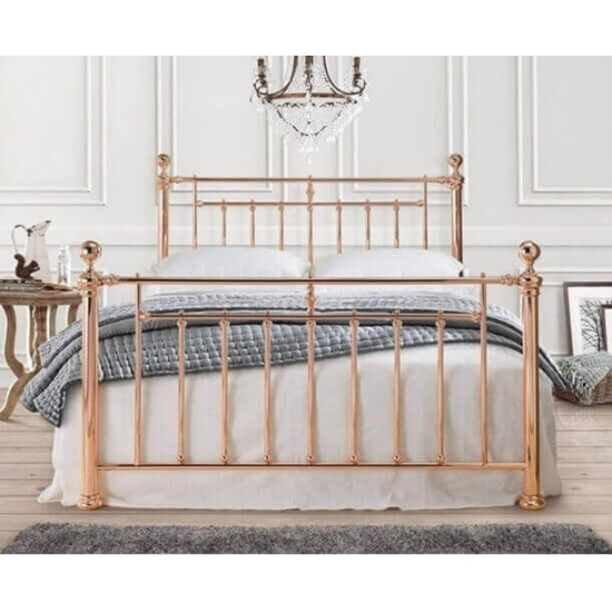 Time Living Alexander rose gold traditional metal bed frame with ball top finials