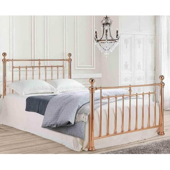 Time Living Alexander rose gold traditional metal bed frame with ball top finials