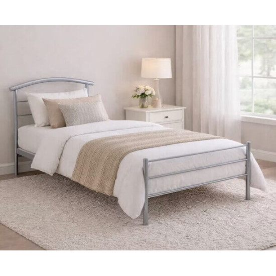 Time Living Brennington single silver metal bed with curved headboard and frame