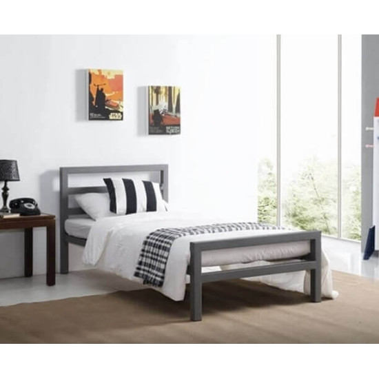 Time Living City Block grey single heavy duty metal bed frame
