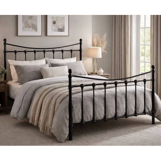 Time Living Florida black metal bed frame with elegant curved headboard and matching footboard
