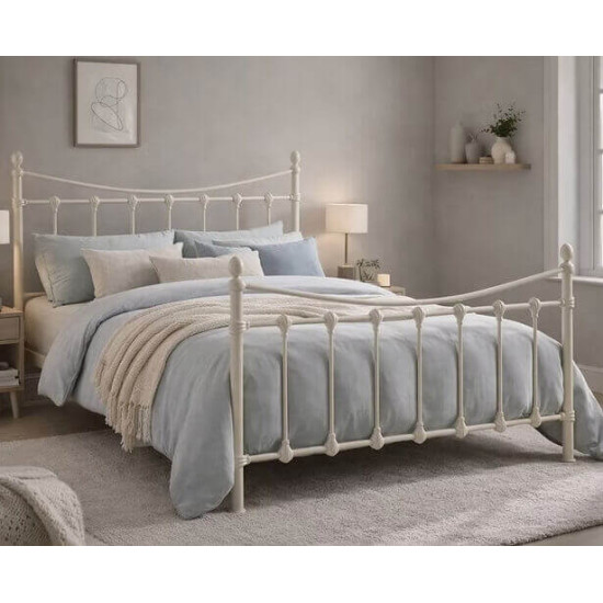 Elegant Ivory Victorian-Style Metal Bed Frame Time Living Florida ivory metal bed frame with elegant curved headboard and matching footboard