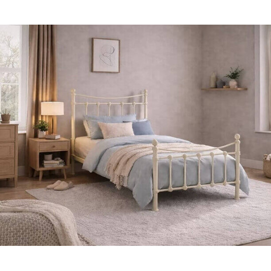 Elegant Ivory Victorian-Style Metal Bed Frame Time Living Florida ivory metal bed frame with elegant curved headboard and matching footboard