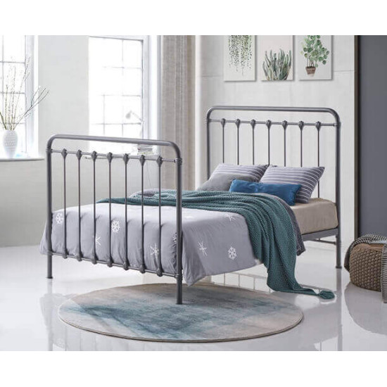 Contemporary Speckled Silver & Black Metal Bed Frame Time Living Havana silver speckled metal bed frame with curved headboard and footboard