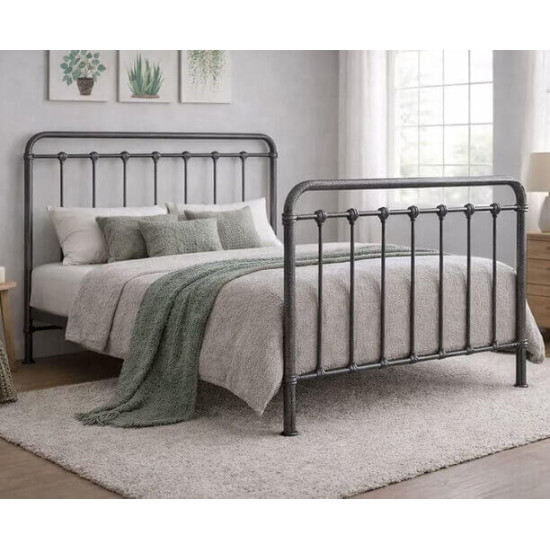 Time Living Havana silver speckled metal bed frame with stylish curved headboard and footboard
