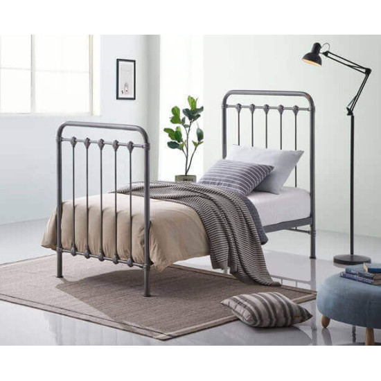 Time Living Havana silver speckled single metal bed frame with curved headboard and footboard
