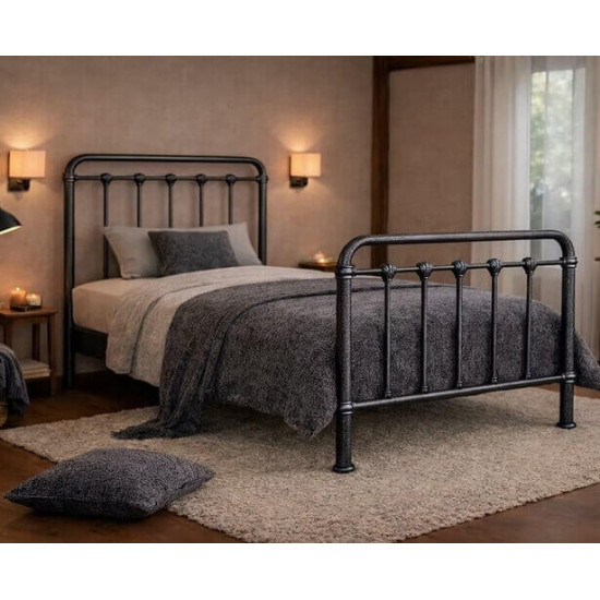 Time Living Havana single silver speckled single metal bed frame with curved headboard and matching footboard