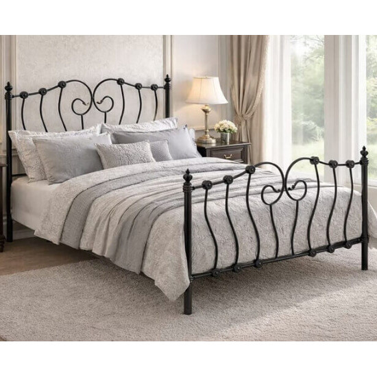 Ornate Black Victorian Metal Bed Frame – Elegant UK Design Time Living Inova black ornate Victorian metal bed frame with decorative detailing