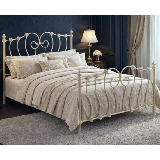 Elegant Ivory Victorian Metal Bed Frame Time Living Inova ivory ornate Victorian metal bed frame with decorative detailing