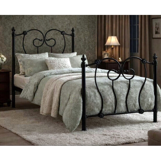 Ornate Black Victorian Metal Bed Frame – Elegant UK Design Time Living Inova black ornate Victorian metal bed frame with decorative detailing