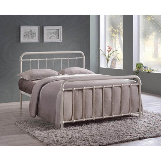 Time Living Miami ivory classic metal bed frame with curved headboard and footboard