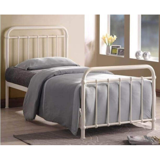 Time Living Miami ivory classic metal bed frame with curved headboard and footboard