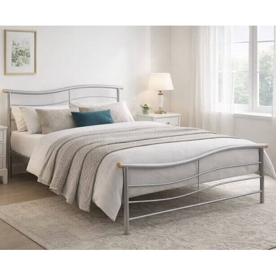 Time Living Waverley silver metal bed frame with curved headboard and matching footboard