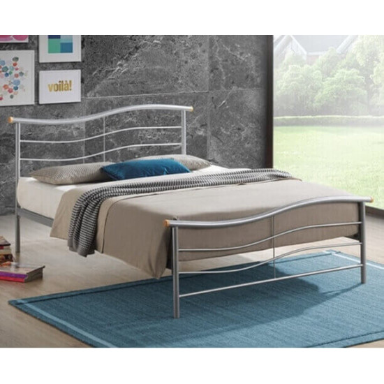 Time Living Waverley silver metal bed frame with wavy headboard and footboard