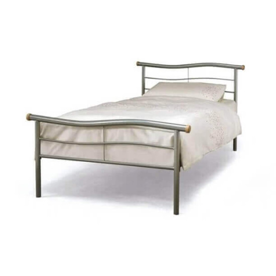 Elegant Single Silver Metal Bed Frame with Waved Design Time Living Waverley single silver metal bed frame with wavy headboard and footboard