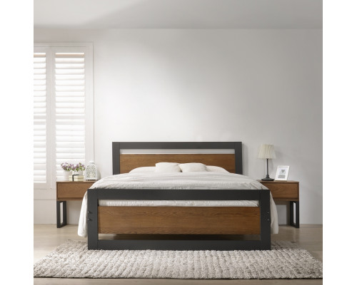 Olivia Dark Grey and Walnut Veneered Panelled Wooden Bed