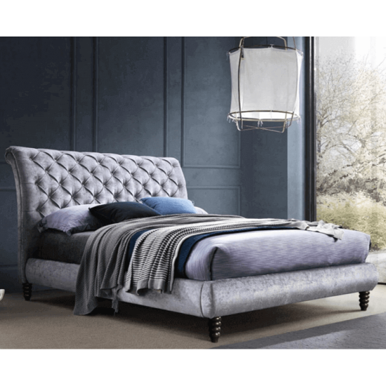 Venice Dark Grey Crushed Velvet Bed by Time Living | Fabric and Upholstered Bed Frames (by Bedz4u.co.uk)
