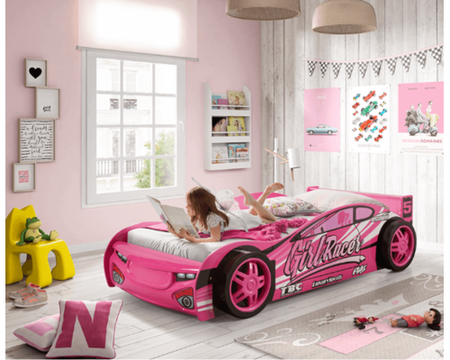  Girls Single Pink Sports Car Racer Bed Frame by Artisan