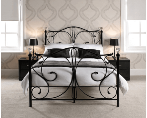 Florence Traditional Black Ornate Metal Bed with Crystal Finials